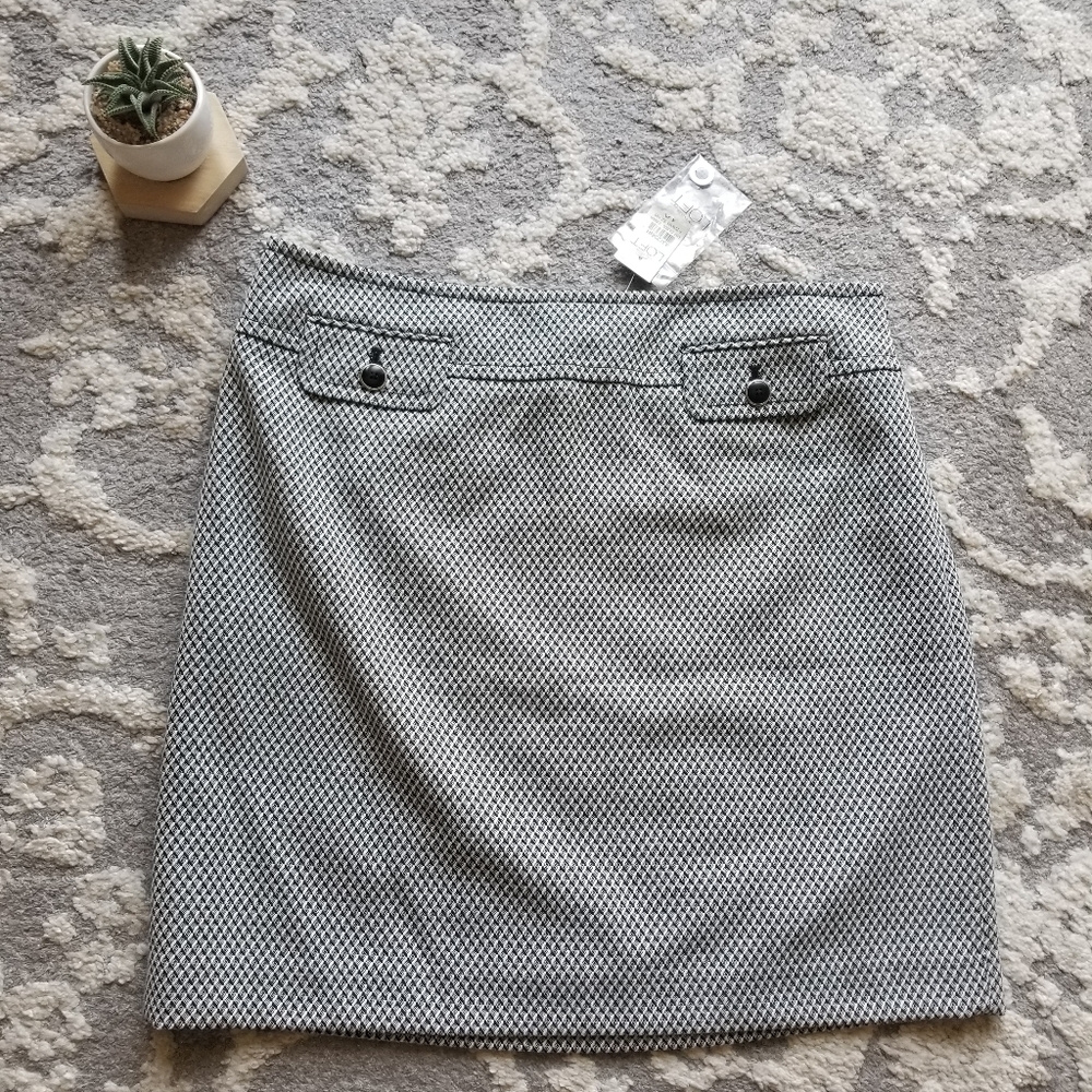 LOFT Black Pattern Front Pocket Lined Skirt New 10